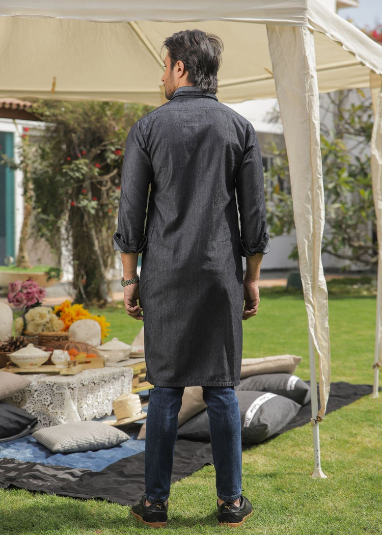 Denim 2-way Charcoal Kurta-Him