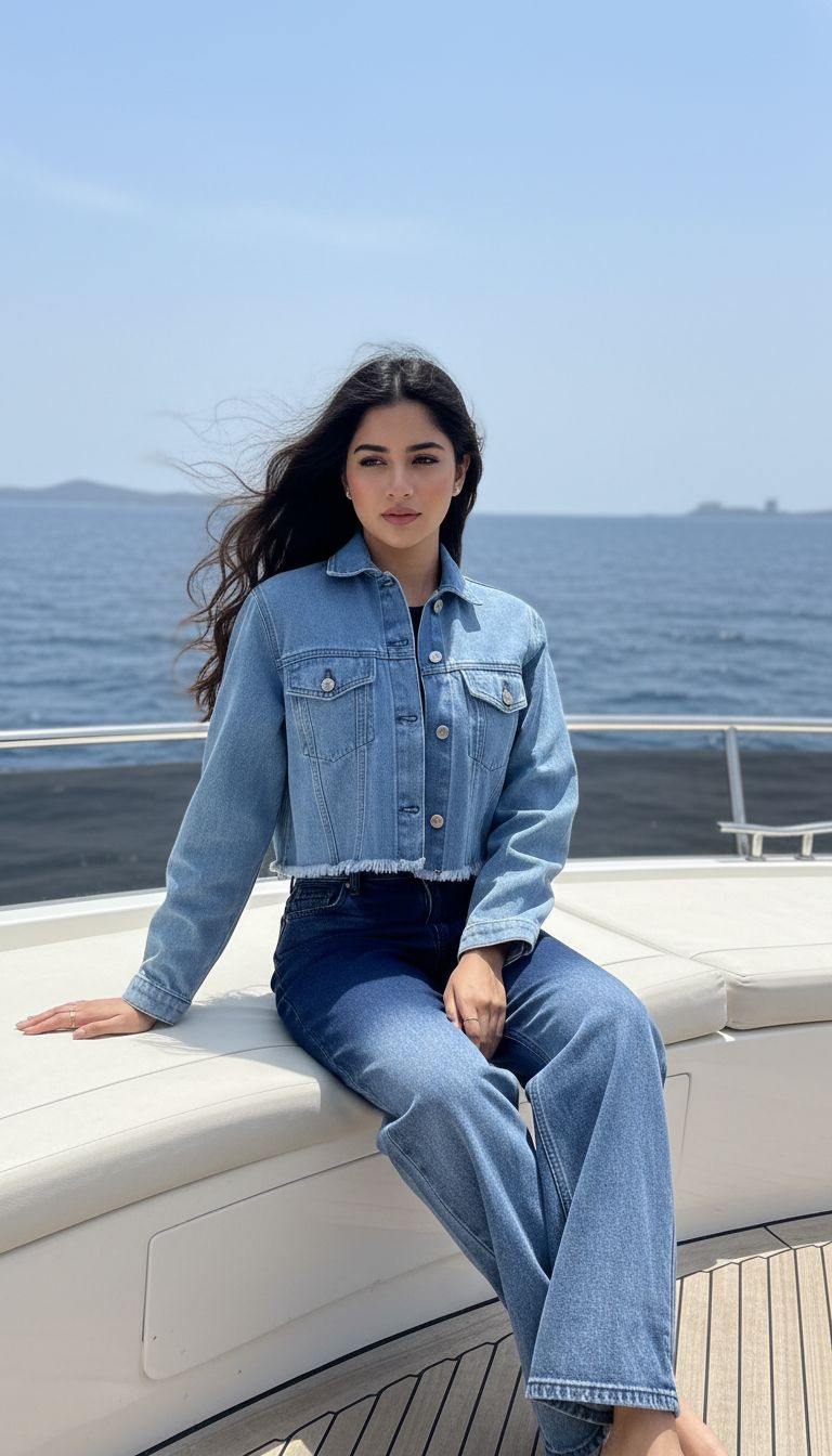 Women's Cropped Jacket in Ice Blue