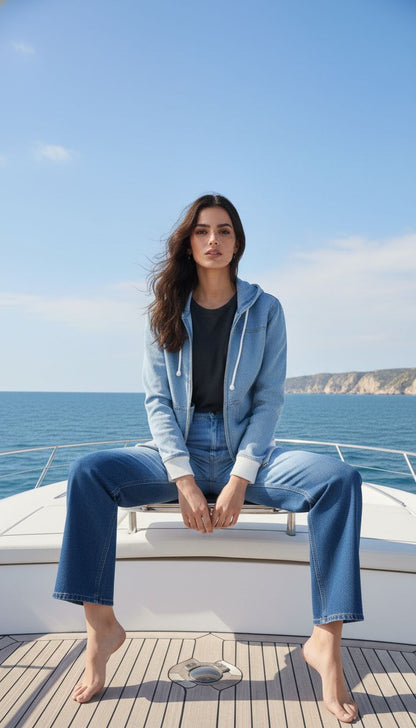 Women's Denim Hoodie in Ice Blue