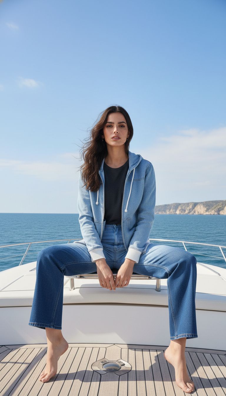 Women's Denim Hoodie in Ice Blue