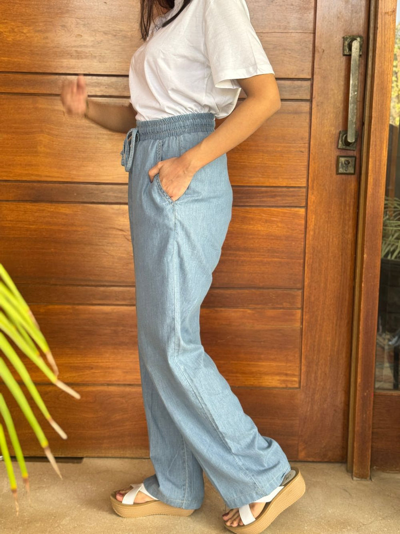 Blue Relaxed Trouser made from light weight denim fabric by 1947 Clothing