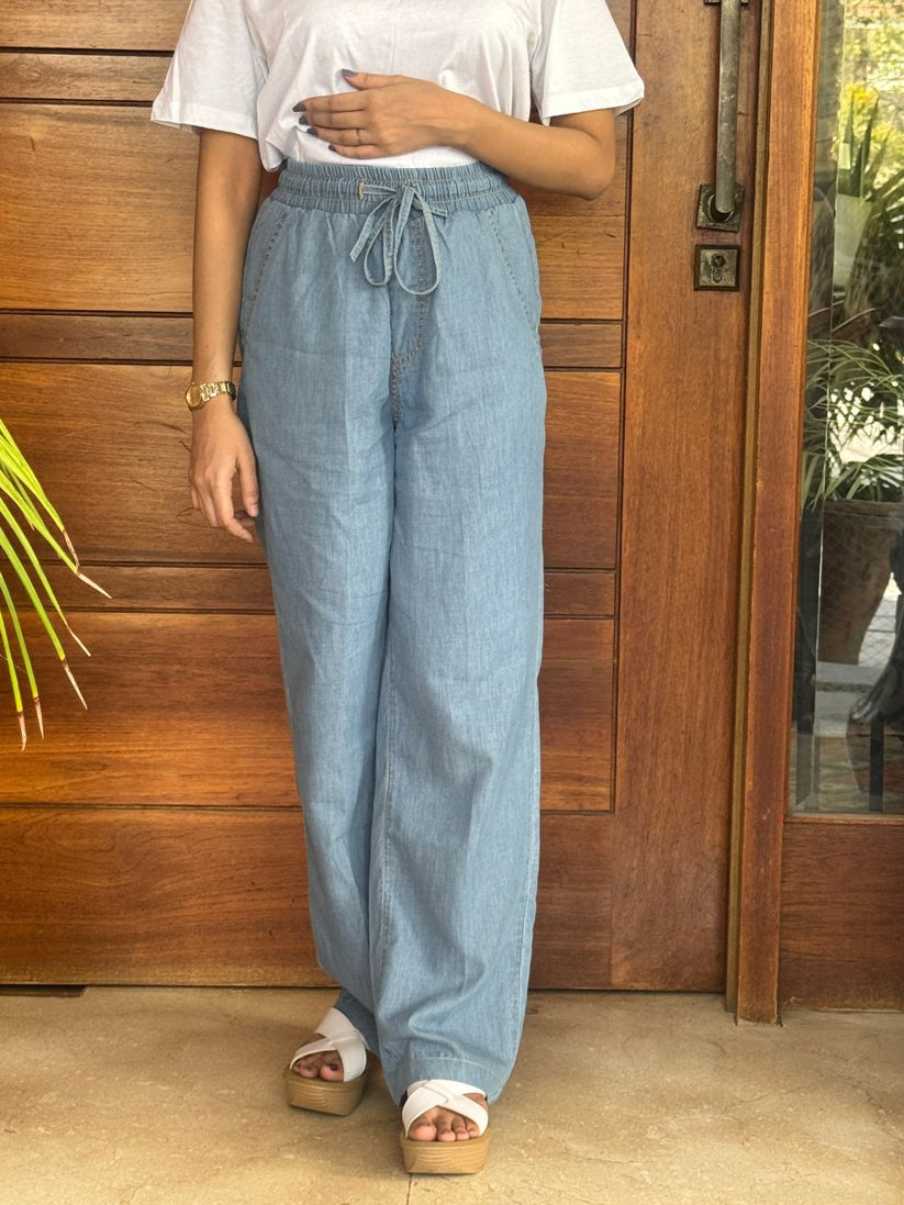Blue Relaxed Trouser made from light weight denim fabric by 1947 Clothing