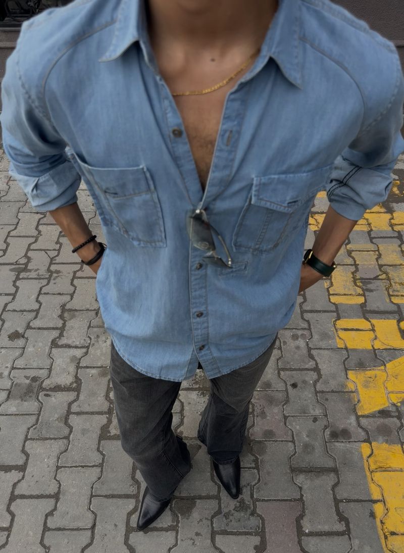 Men's Denim Shirt in Light Blue by 1947 Clothing