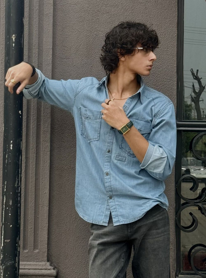 Men's Denim Shirt in Light Blue by 1947 Clothing