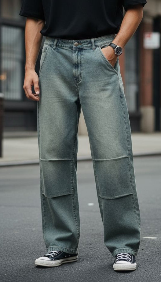 Rustic Blue Pleat Jeans