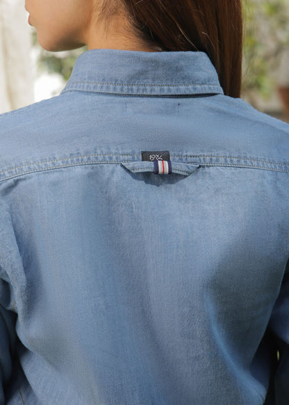 Women's Denim Kurta in Blue with Exquisite Twill Tape Detailing on the Collar and Cuffs