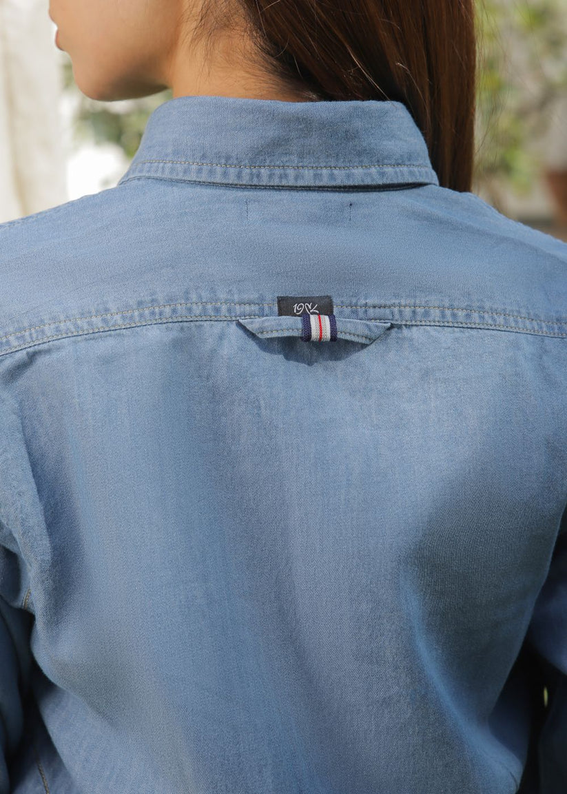 Women's Denim Kurta in Blue with Exquisite Twill Tape Detailing on the Collar and Cuffs