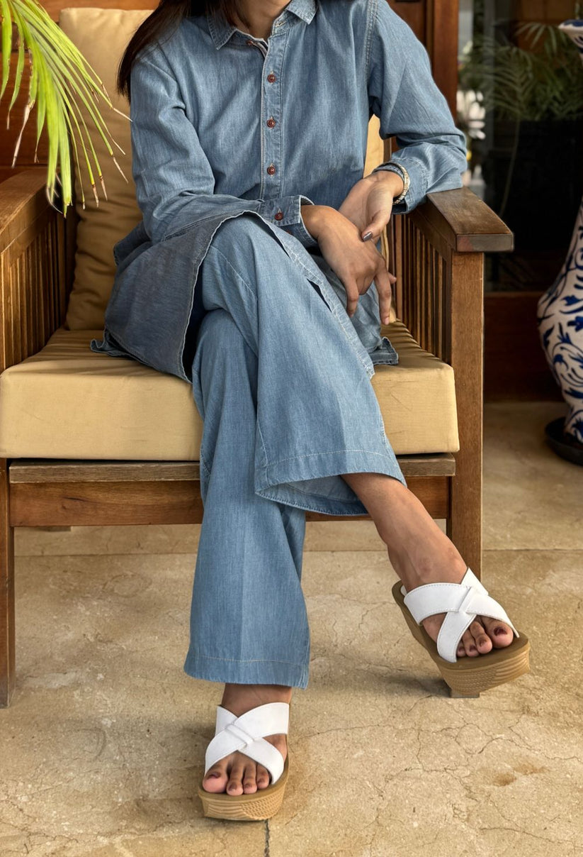 Blue Relaxed Trouser made from light weight denim fabric by 1947 Clothing
