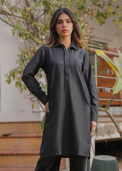 Women's Denim Kurta in Charcoal Grey