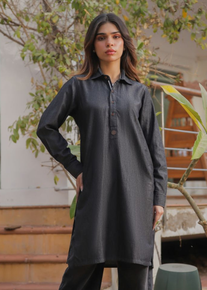 Women's Denim Kurta in Charcoal Grey