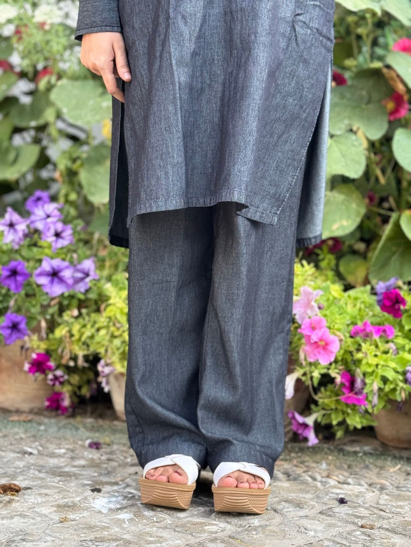 Women's Denim Kurta in Charcoal Grey