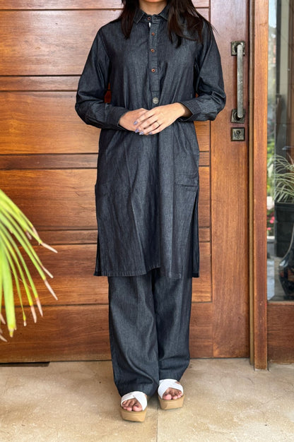 Women's Denim Kurta in Charcoal Grey