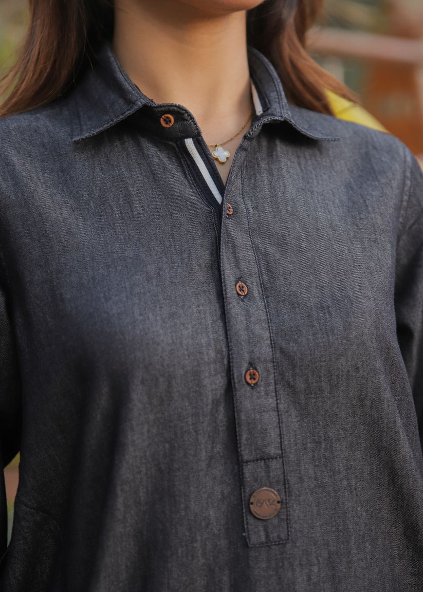 Women's Denim Kurta in Charcoal Grey