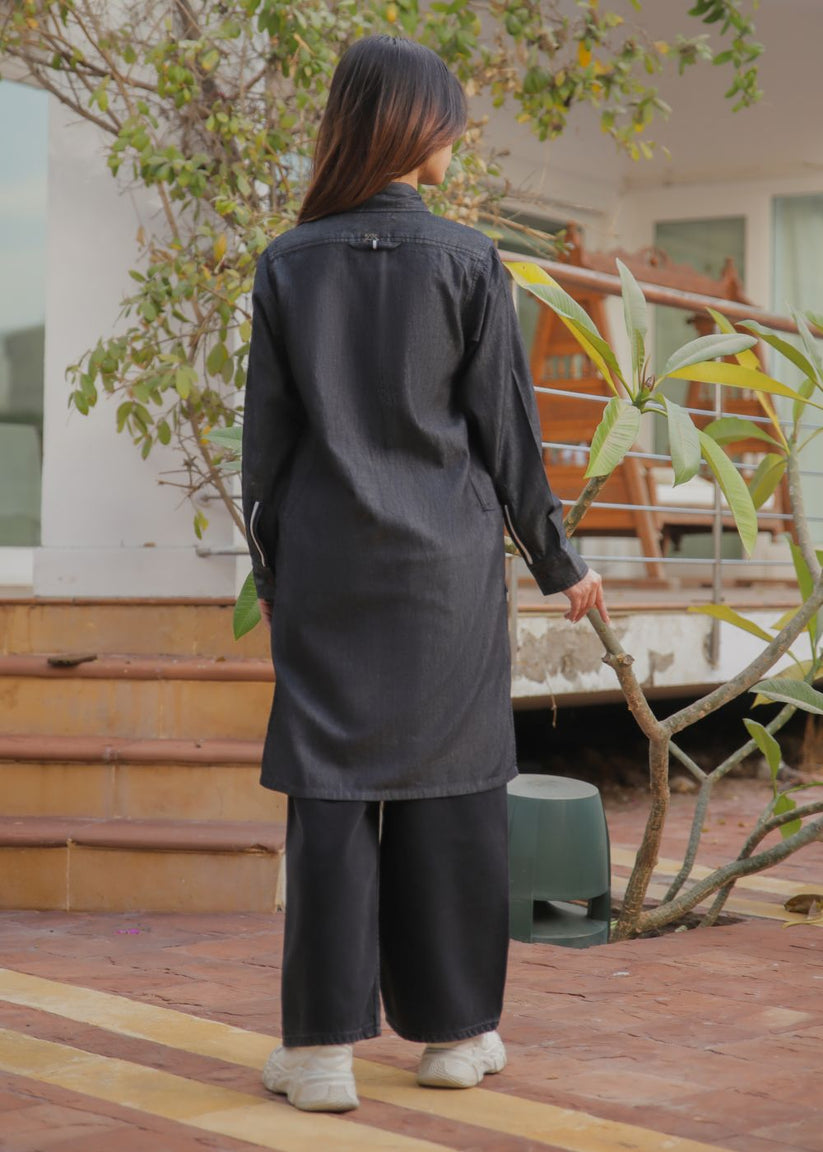 Women's Denim Kurta in Charcoal Grey