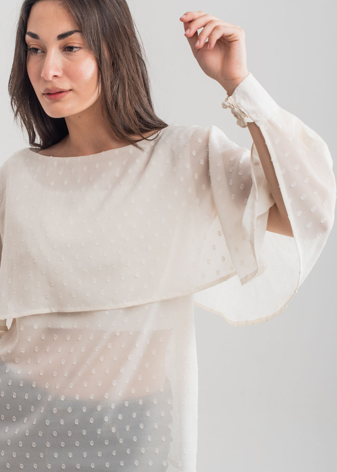 Ladies Ivory Textured Layered Wing Top Made with Breathable Georgette Fabric