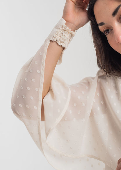 Ladies Ivory Textured Layered Wing Top Made with Breathable Georgette Fabric