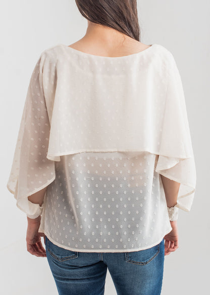 Ladies Ivory Textured Layered Wing Top Made with Breathable Georgette Fabric