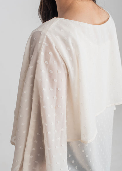 Ladies Ivory Textured Layered Wing Top Made with Breathable Georgette Fabric