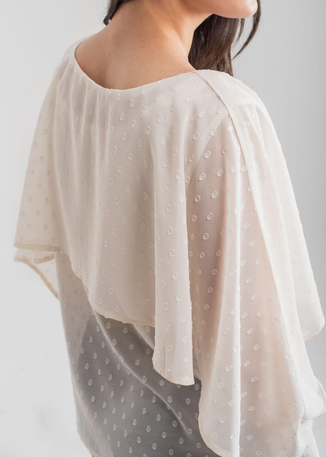 Ladies Ivory Textured Layered Wing Top Made with Breathable Georgette Fabric