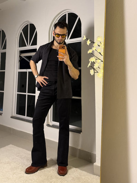 Jet Black Bootcut Jeans Men 