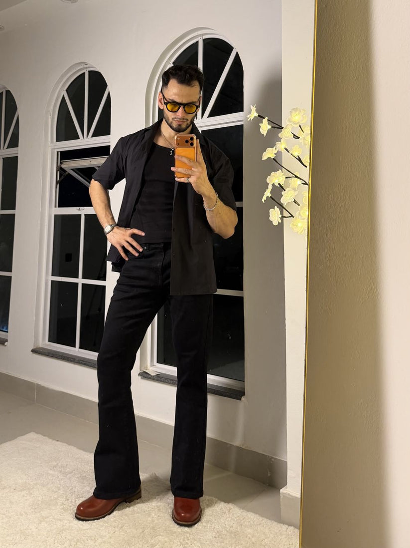 Jet Black Bootcut Jeans Men 