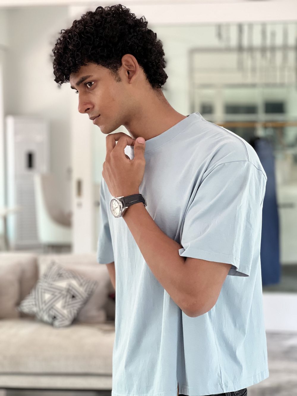 Pale Blue Boxy Fit T-shirt made from 100% Combed Cotton by 1947 Clothing