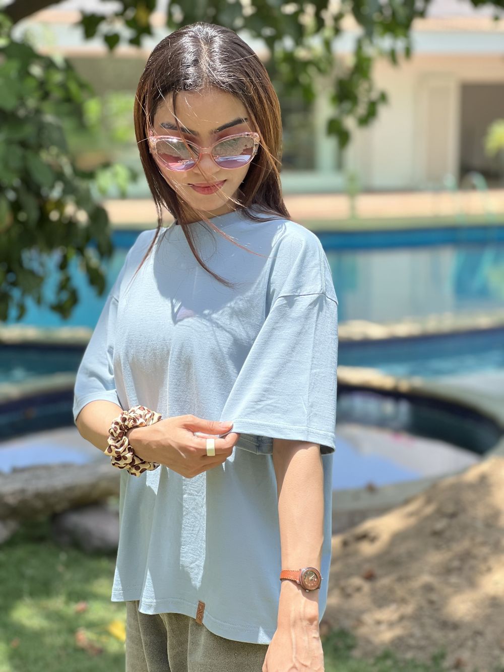 Pale Blue Boxy Fit T-shirt made from 100% Combed Cotton by 1947 Clothing