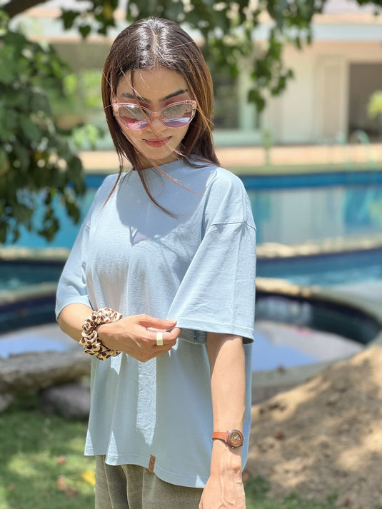 Pale Blue Boxy Fit T-shirt made from 100% Combed Cotton by 1947 Clothing