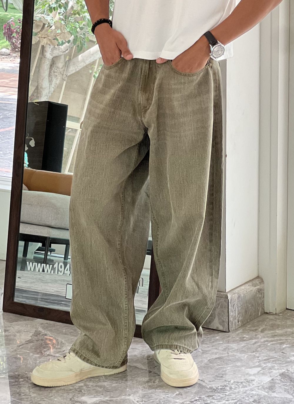 Katpana Mist Khaki Barrel Fit Jeans for Men – 1947 Clothing