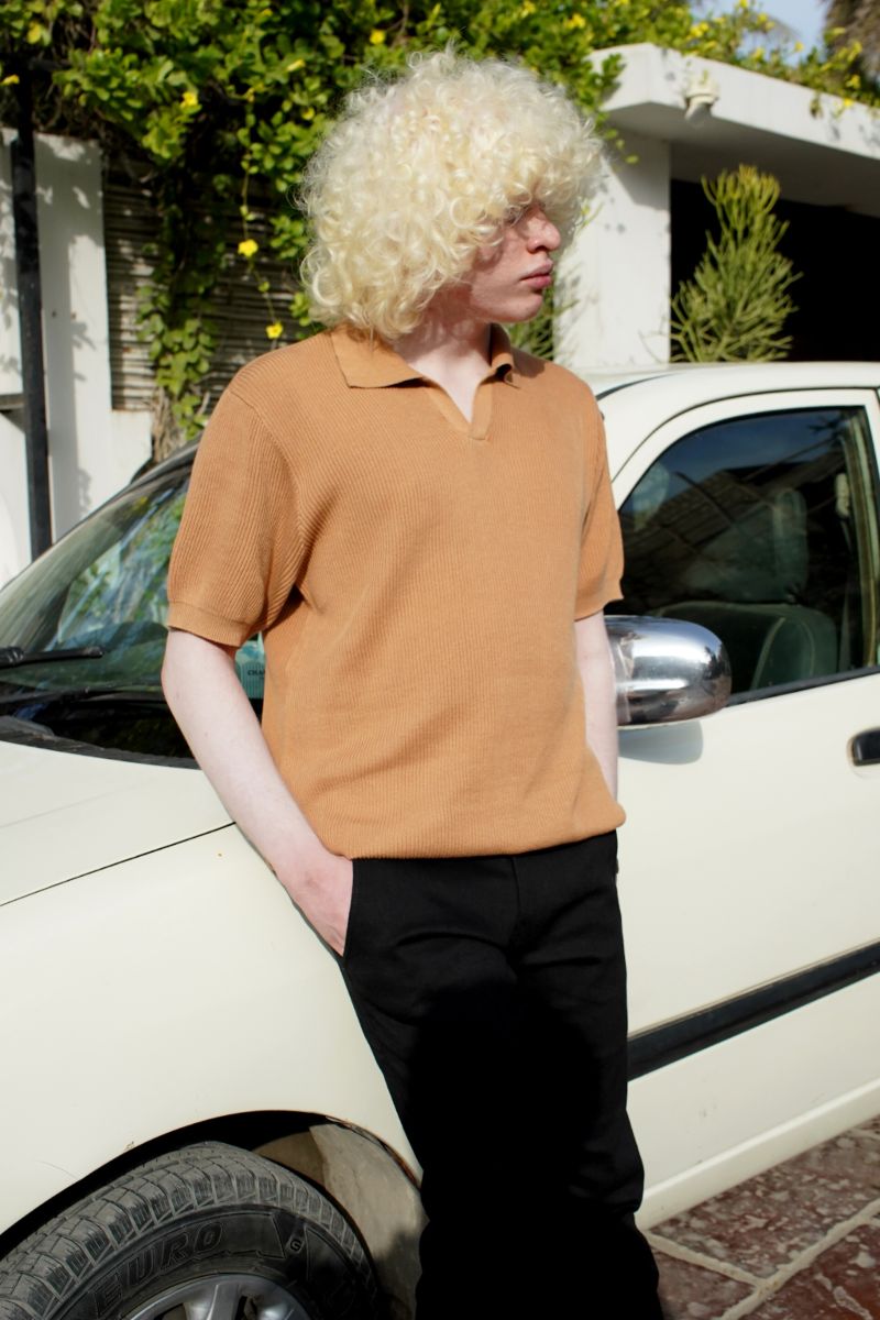 Khaki Knitted Short-Sleeve Polo Shirt for Men by 1947 Clothing