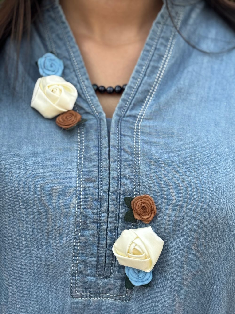 Ice Blue Denim Mid Length Shirt with Tulip Trouser made from light weight denim by 1947 Clothing