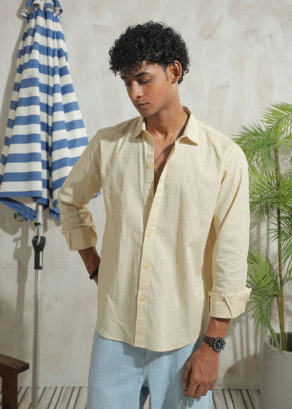 Men's beige casual shirt with regular fit and breathable fabric look