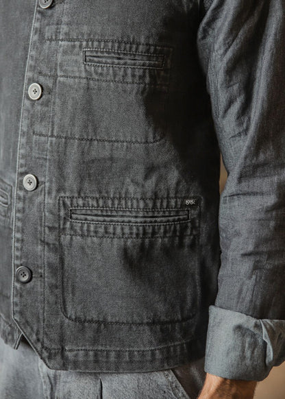 Men's black denim waistcoat with button front