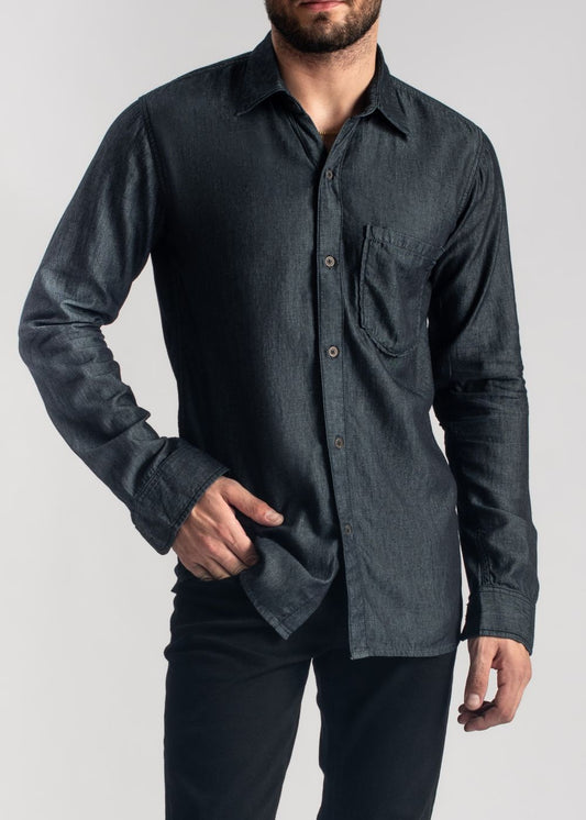 Men's kohl grey denim shirt with structured fit and modern look