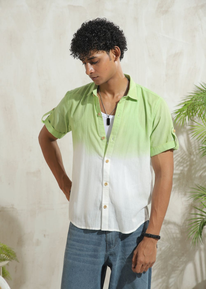 Men's mint green half sleeve casual shirt with relaxed summer fit