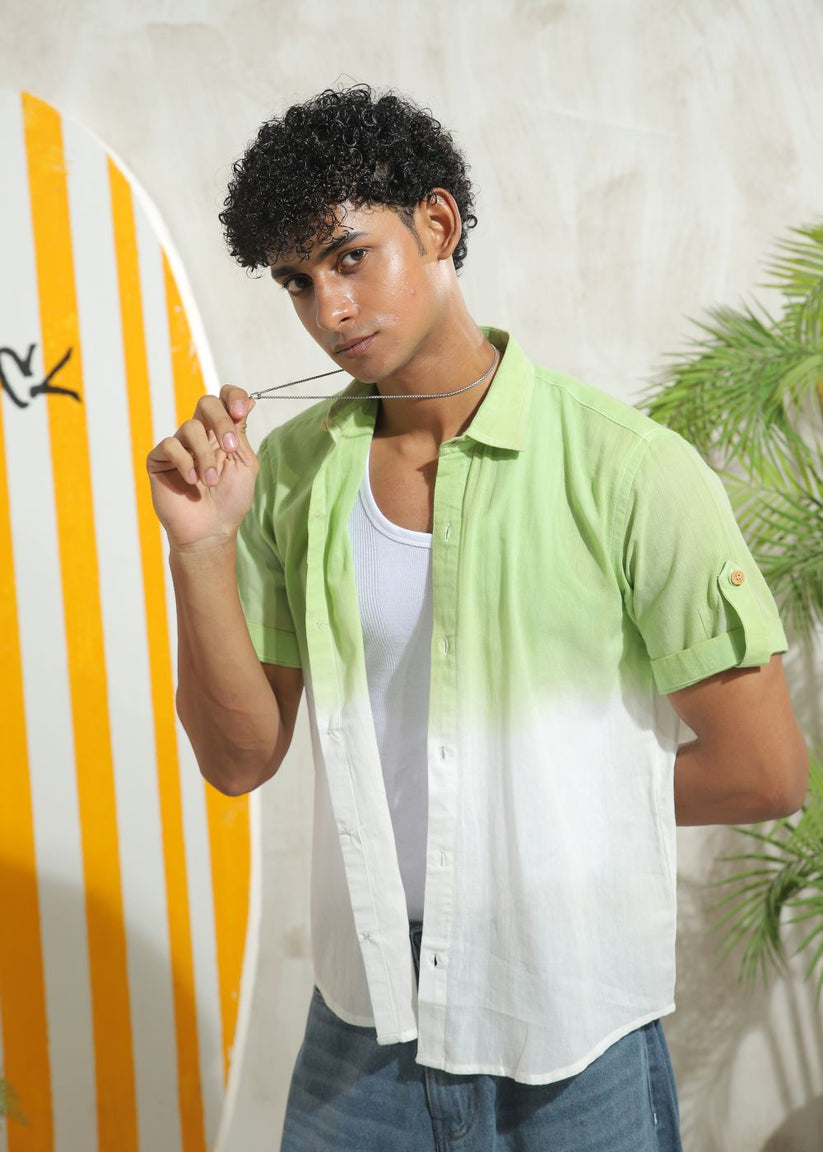 Men's mint green half sleeve casual shirt with relaxed summer fit