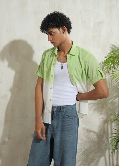 Men's mint green half sleeve casual shirt with relaxed summer fit