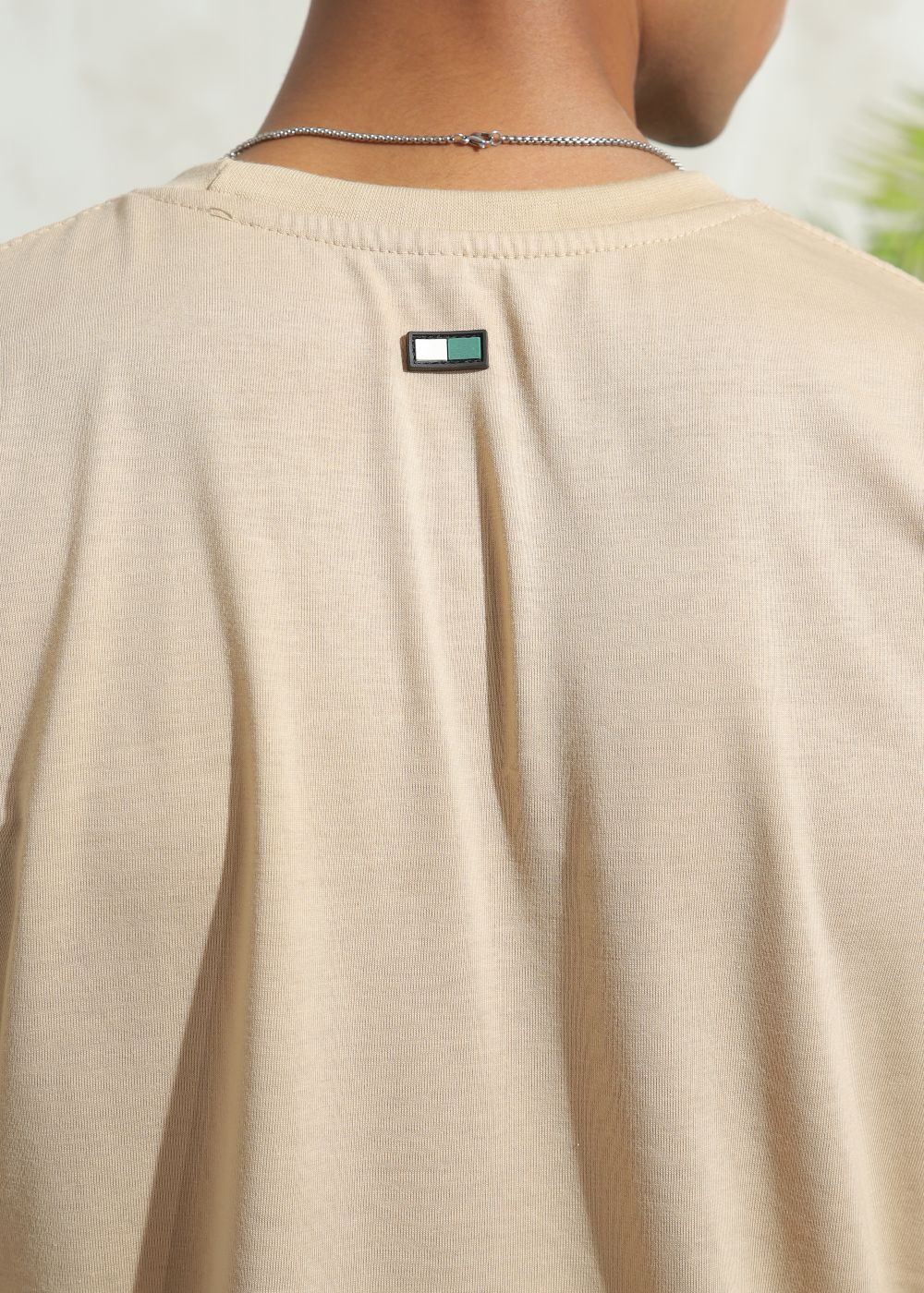 Men's oversized beige drop shoulder t-shirt with relaxed silhouette