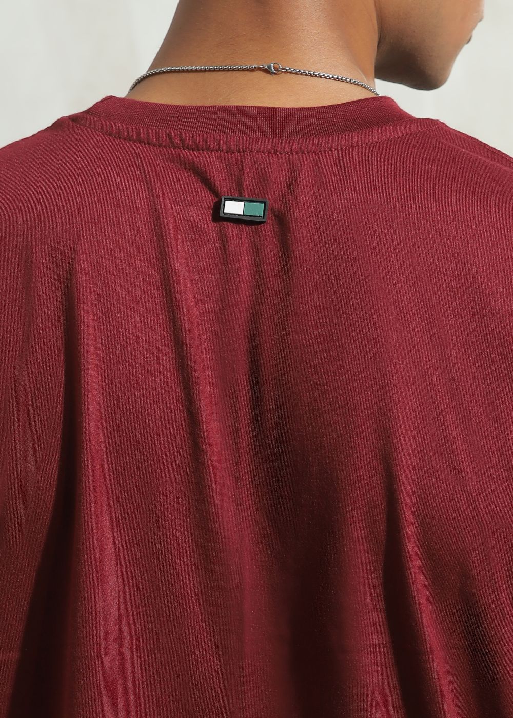 Men's oversized maroon drop shoulder t-shirt with relaxed fit