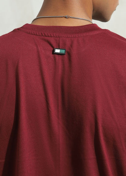 Men's oversized maroon drop shoulder t-shirt with relaxed fit