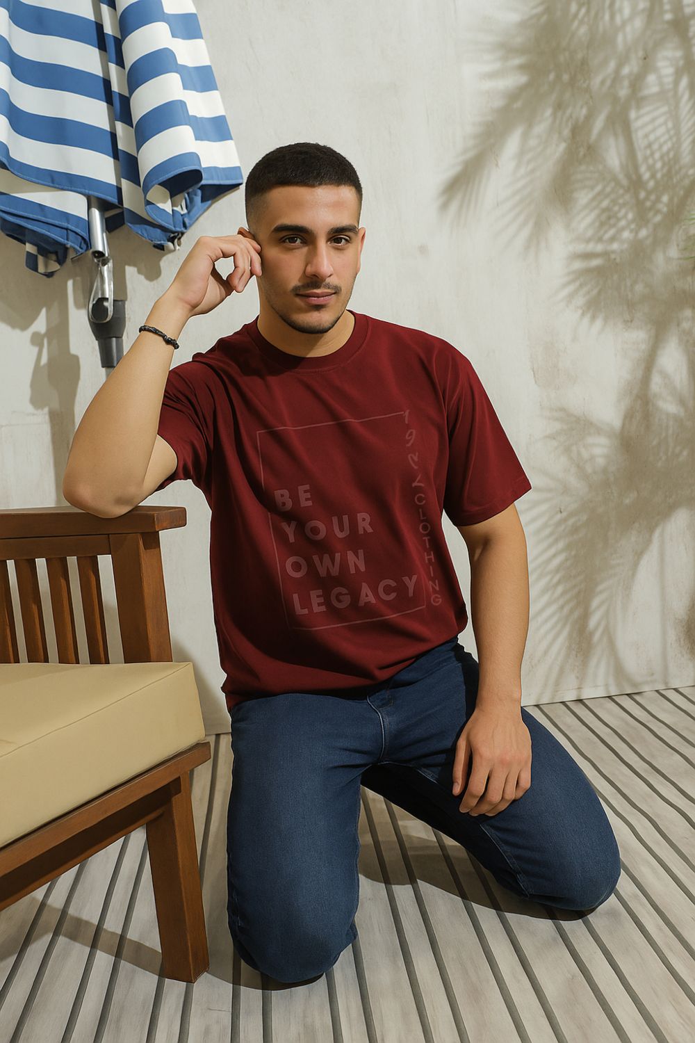 Graphic Maroon Drop Shoulder Tshirt 