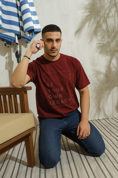 Graphic Maroon Drop Shoulder Tshirt 