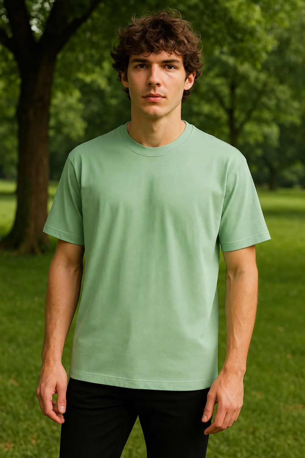 Men's oversized mint green drop shoulder t-shirt with relaxed fit
