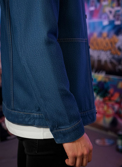 Men's raw blue denim shacket with button closure