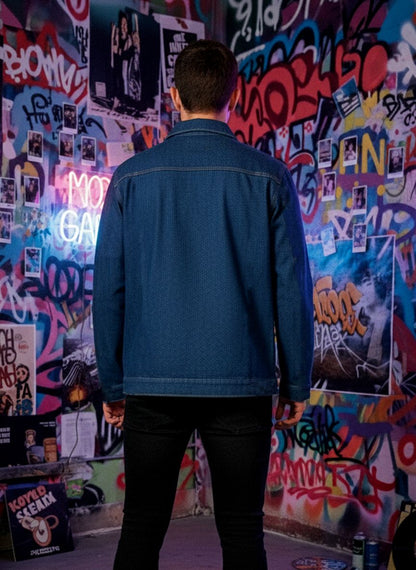 Men's raw blue denim shacket with button closure