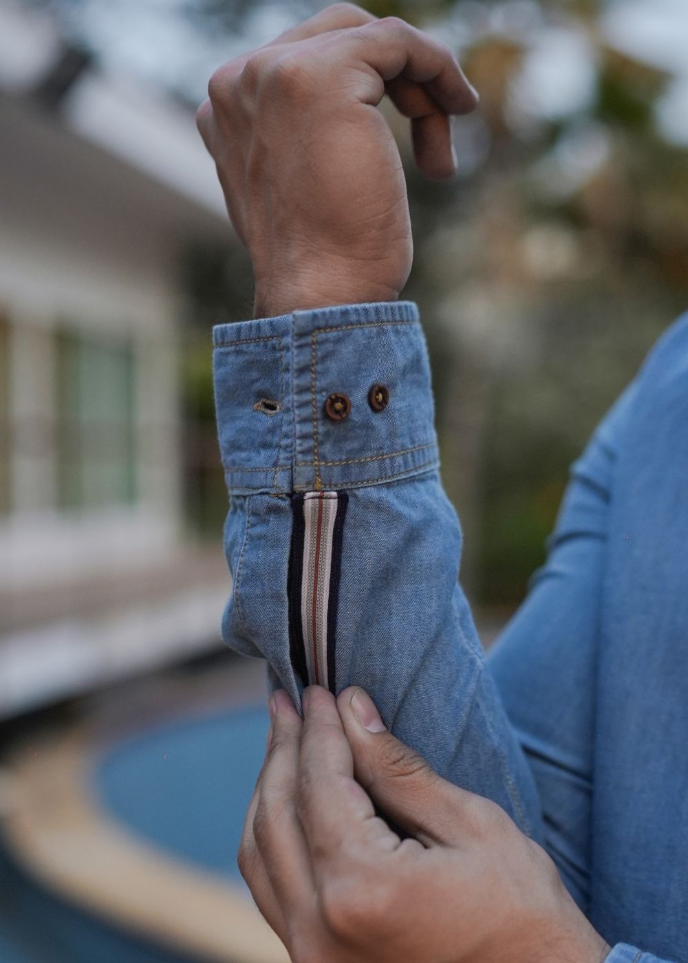 Men's regular fit blue denim kurta pajama with woven fabric and comfortable fit