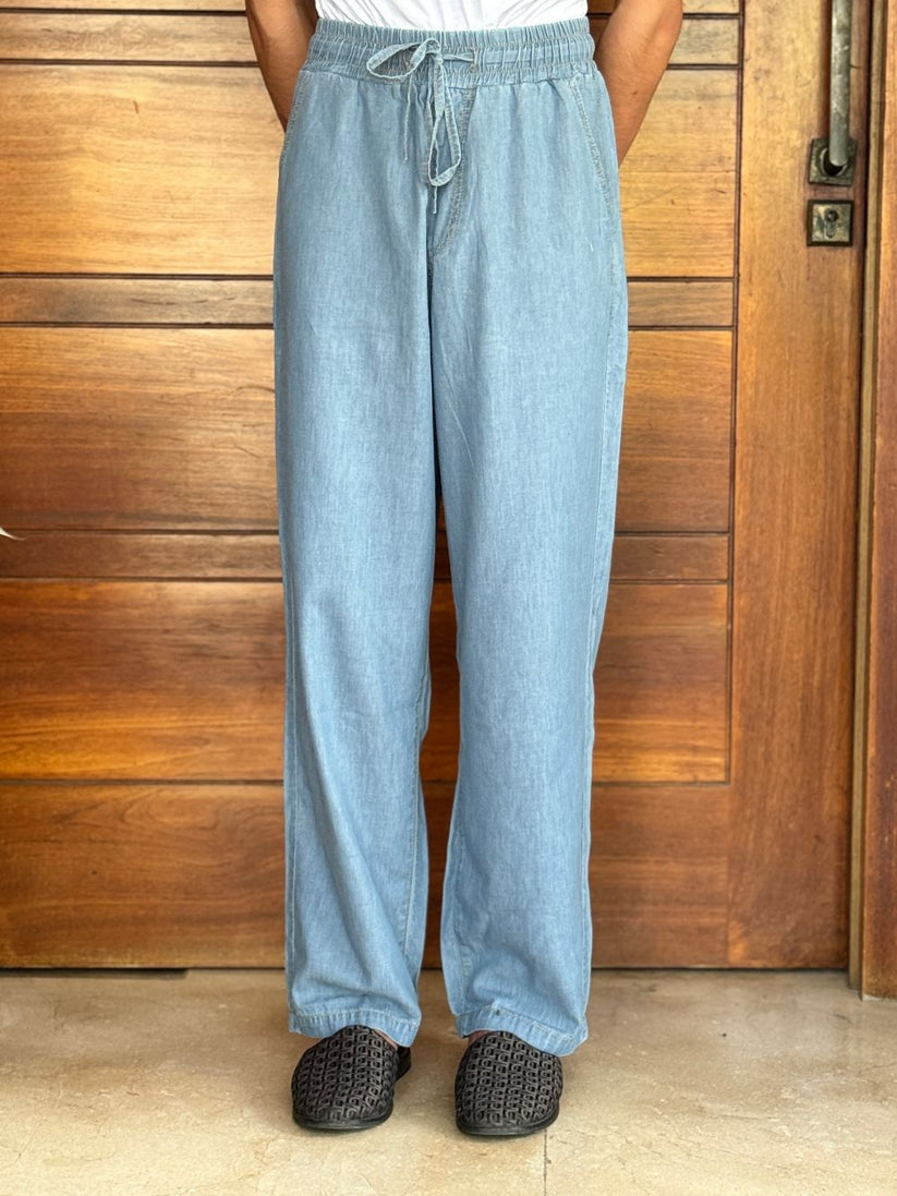 Men's regular fit blue denim kurta pajama with woven fabric and comfortable fit