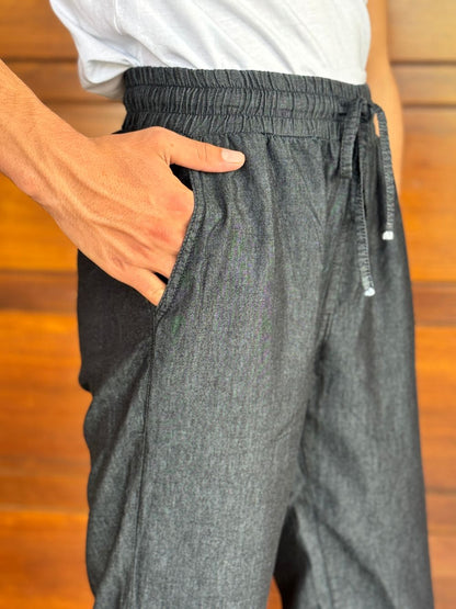 Men's regular fit charcoal denim kurta pajama with two-tone fabric and full sleeves