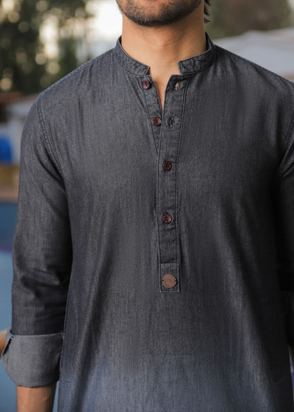 Men's regular fit charcoal kurta pajama with textured fabric and modern style