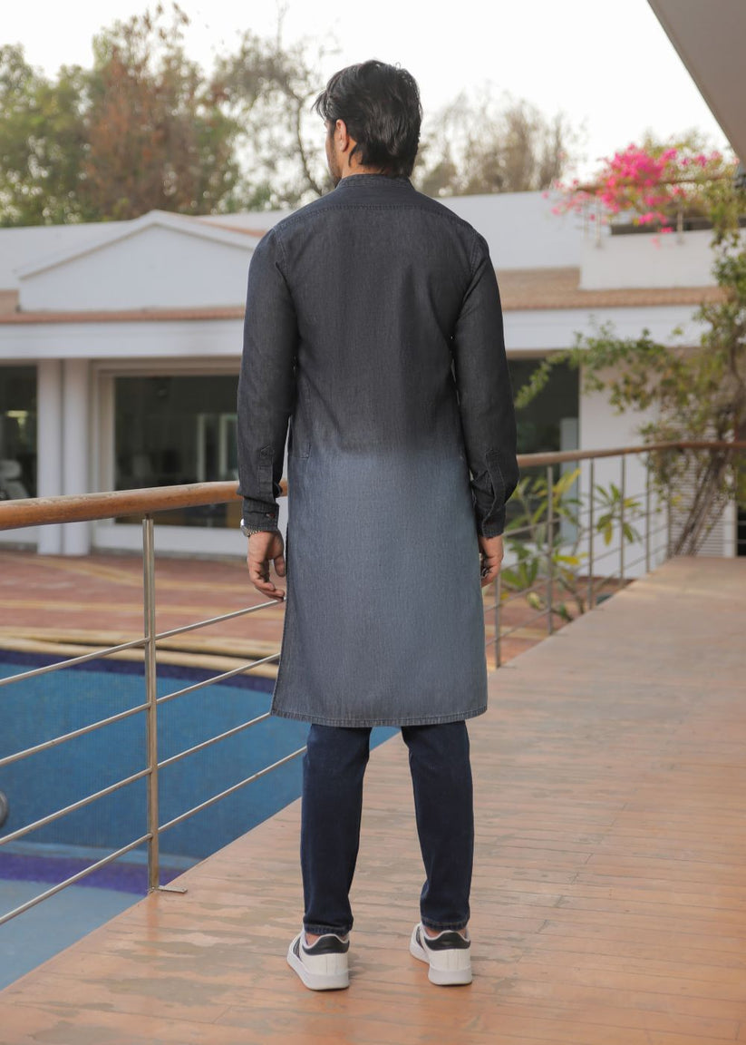 Men's regular fit charcoal kurta pajama with textured fabric and modern style